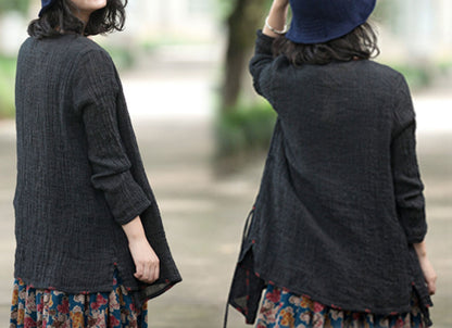 edoa Textured Linen Cardigan with Hand Embroidery