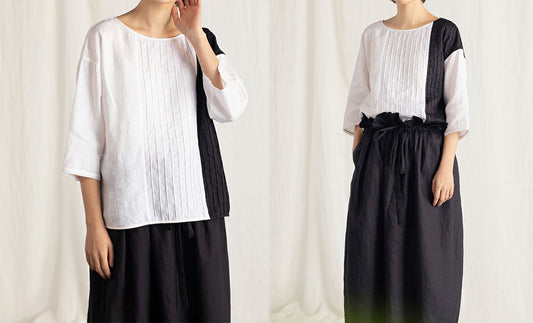 edoa Two-tone Linen Blouse