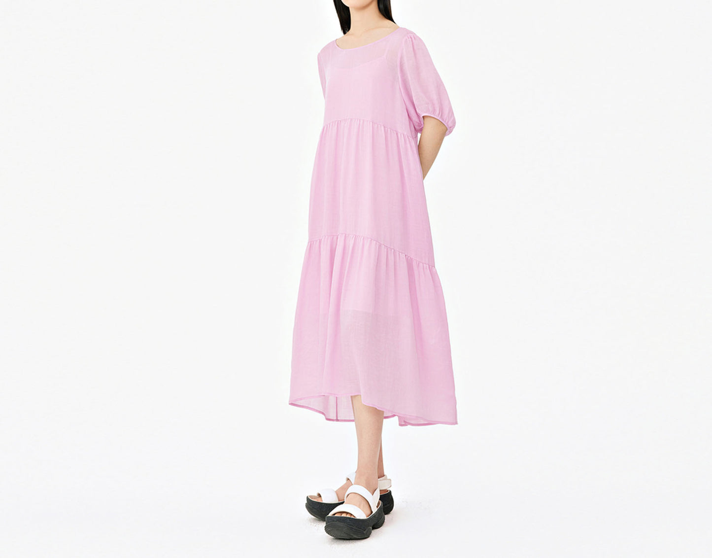 edoa Loose Ramie Rayon blend High Waist Tiered Dress