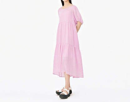 edoa Loose Ramie Rayon blend High Waist Tiered Dress
