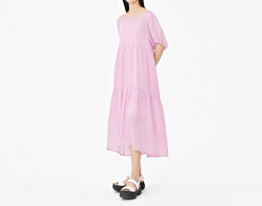 edoa Loose Ramie Rayon blend High Waist Tiered Dress