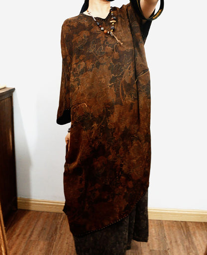 Reversible Printed Mud Silk Charmeuse V-neck Tunic tu0032 X176