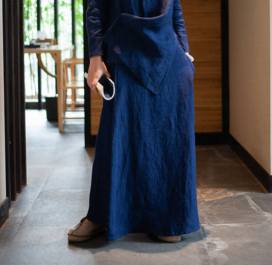edoa Linen Asymmetric Wide Leg Pants