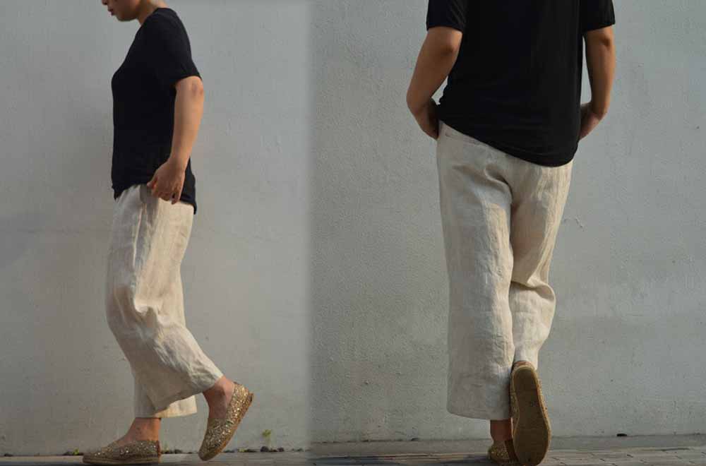 edoa Loose Fitting Linen Cropped Wide Leg Pants 