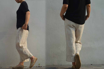 edoa Loose Fitting Linen Cropped Wide Leg Pants 