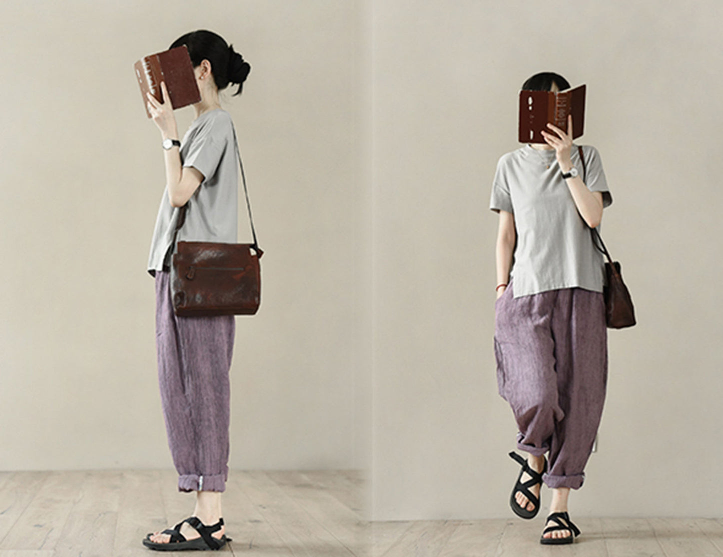 edoa Distressed Crinkled Linen Tapered Boyfriend Pants