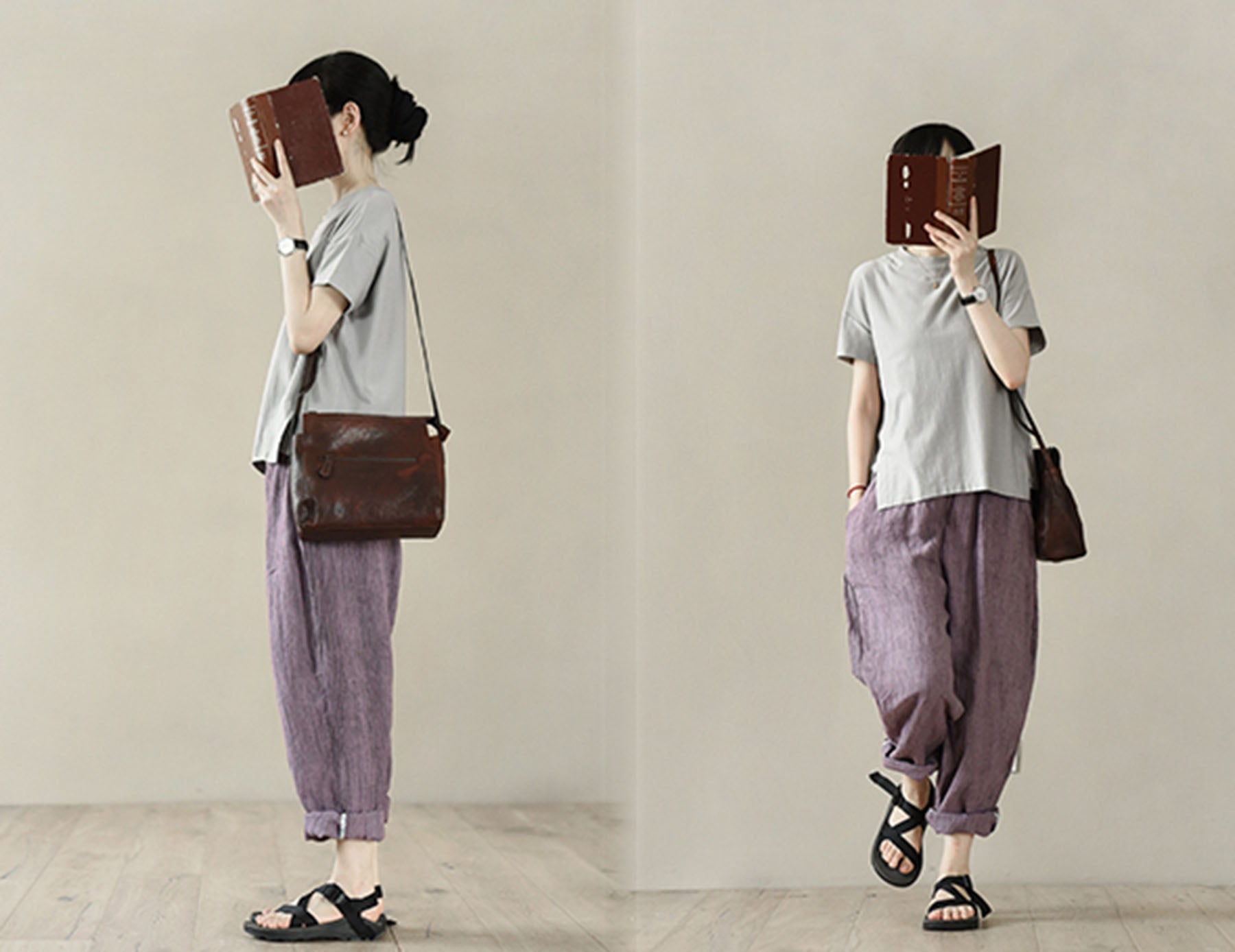 edoa Distressed Crinkled Linen Tapered Boyfriend Pants