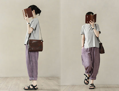 edoa Distressed Crinkled Linen Tapered Boyfriend Pants