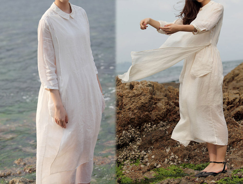 edoa Ramie Dress with inner Sleeveless Dress