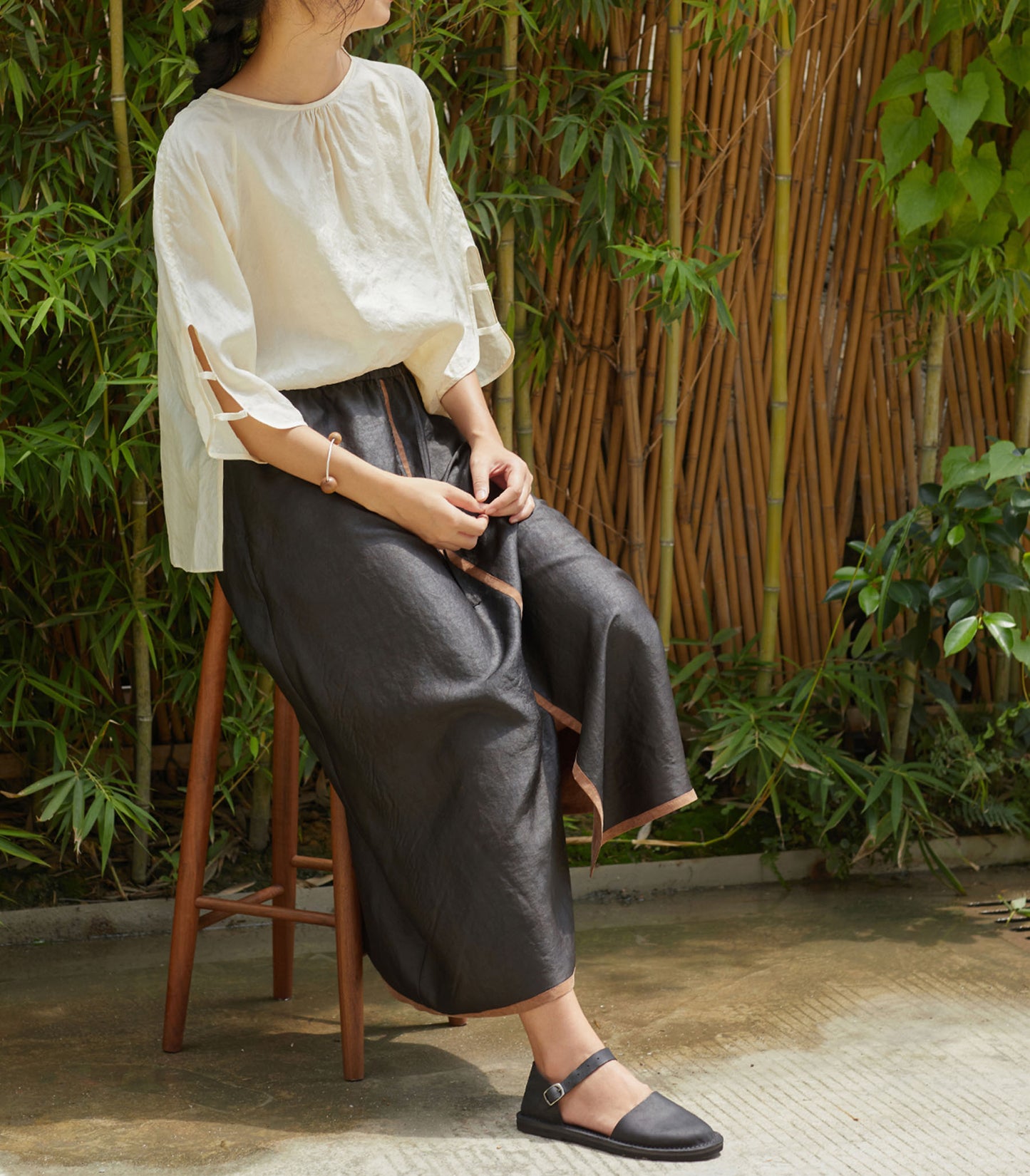 edoa Cracked Mud Silk A Line Skirt