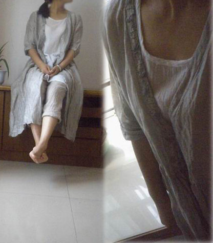 Hand Embroidered Silk Linen Blouse Jacket ja0045 033