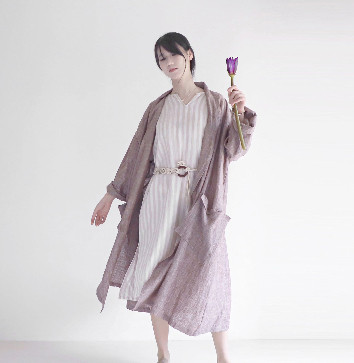 edoa oversized shawl collar linen coat