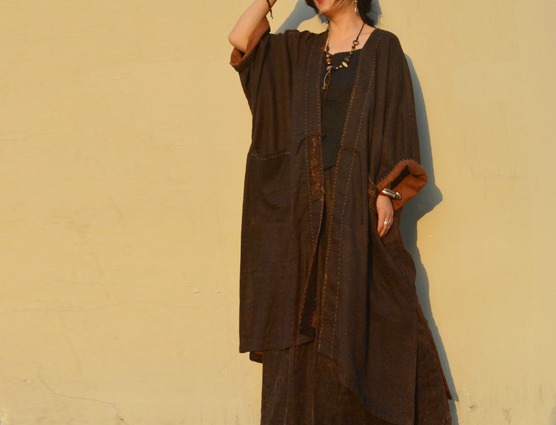 edoa Reversible Mud Tussah Silk Dust Coat