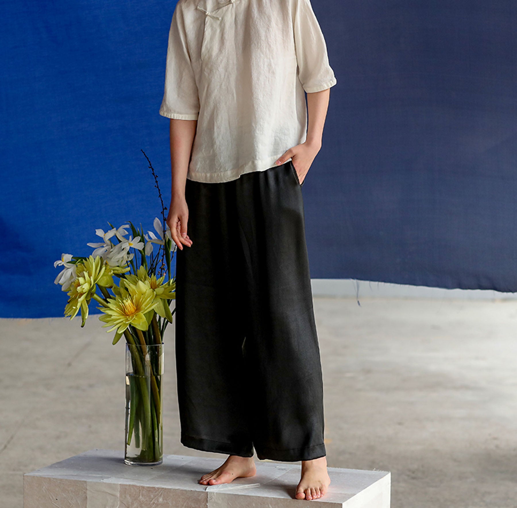 edoa Mud Silk Wide Leg Pants