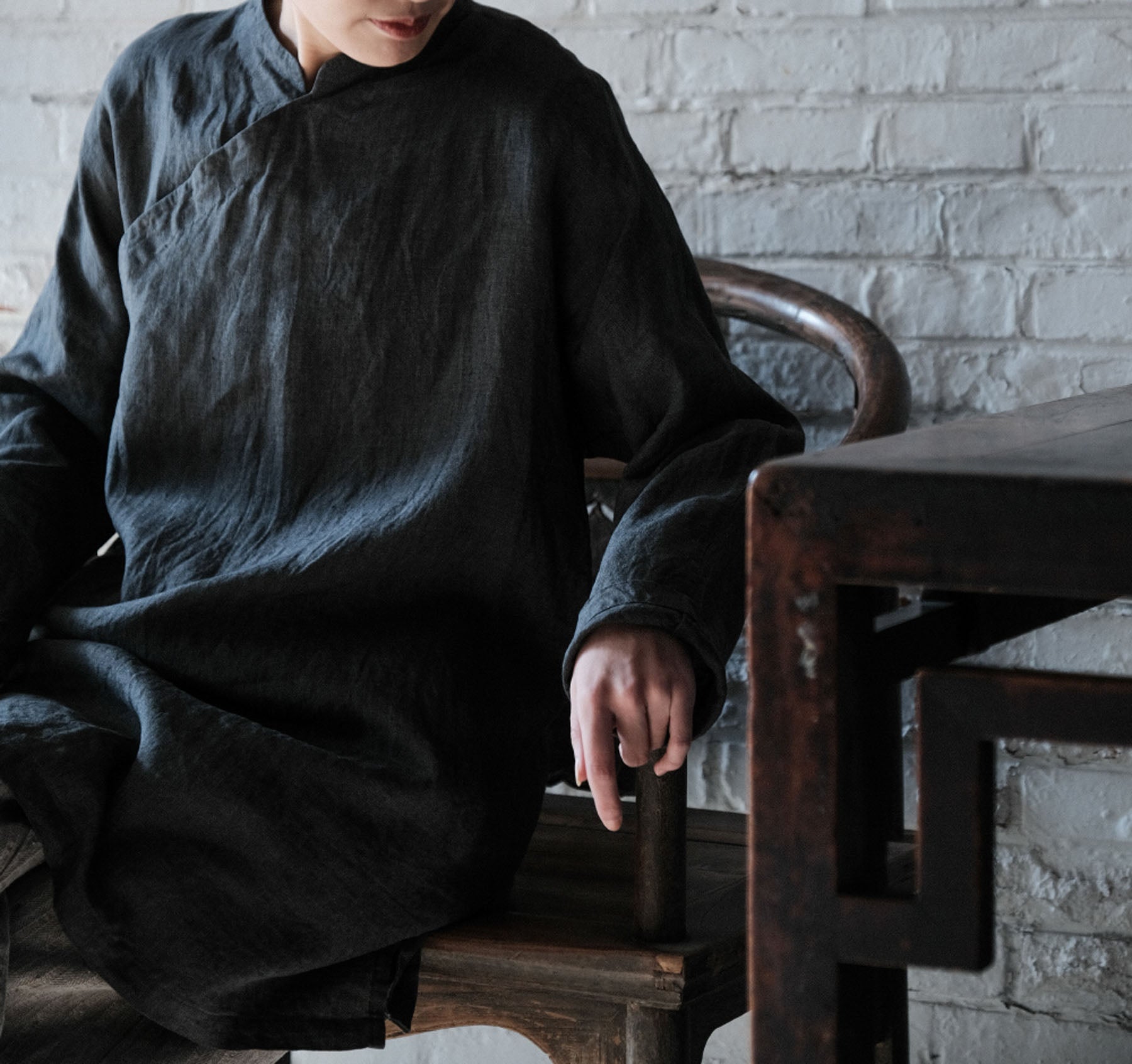 edoa Washed Linen Cheongsam Top
