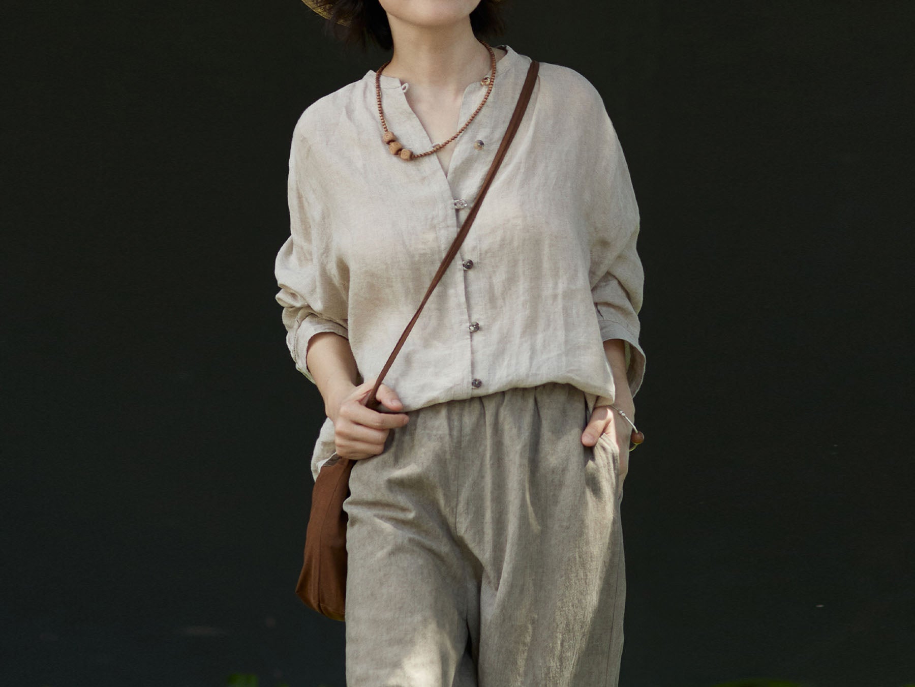 edoa High Count Flax Linen Blouse