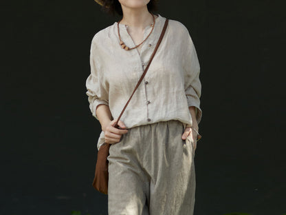 edoa High Count Flax Linen Blouse