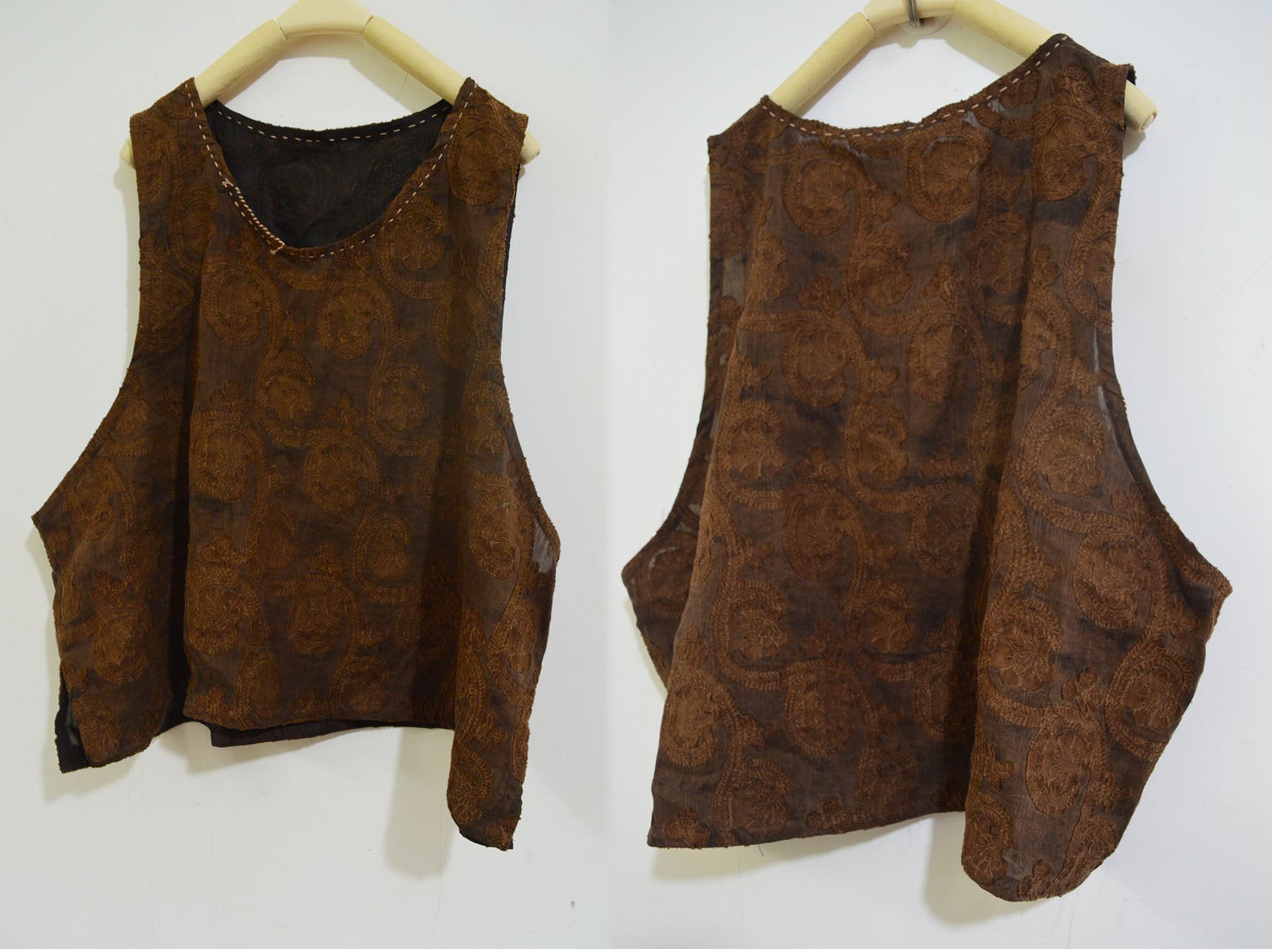 edoa Reversible Mud Silk Linen Blend Jacquard Boho Vest