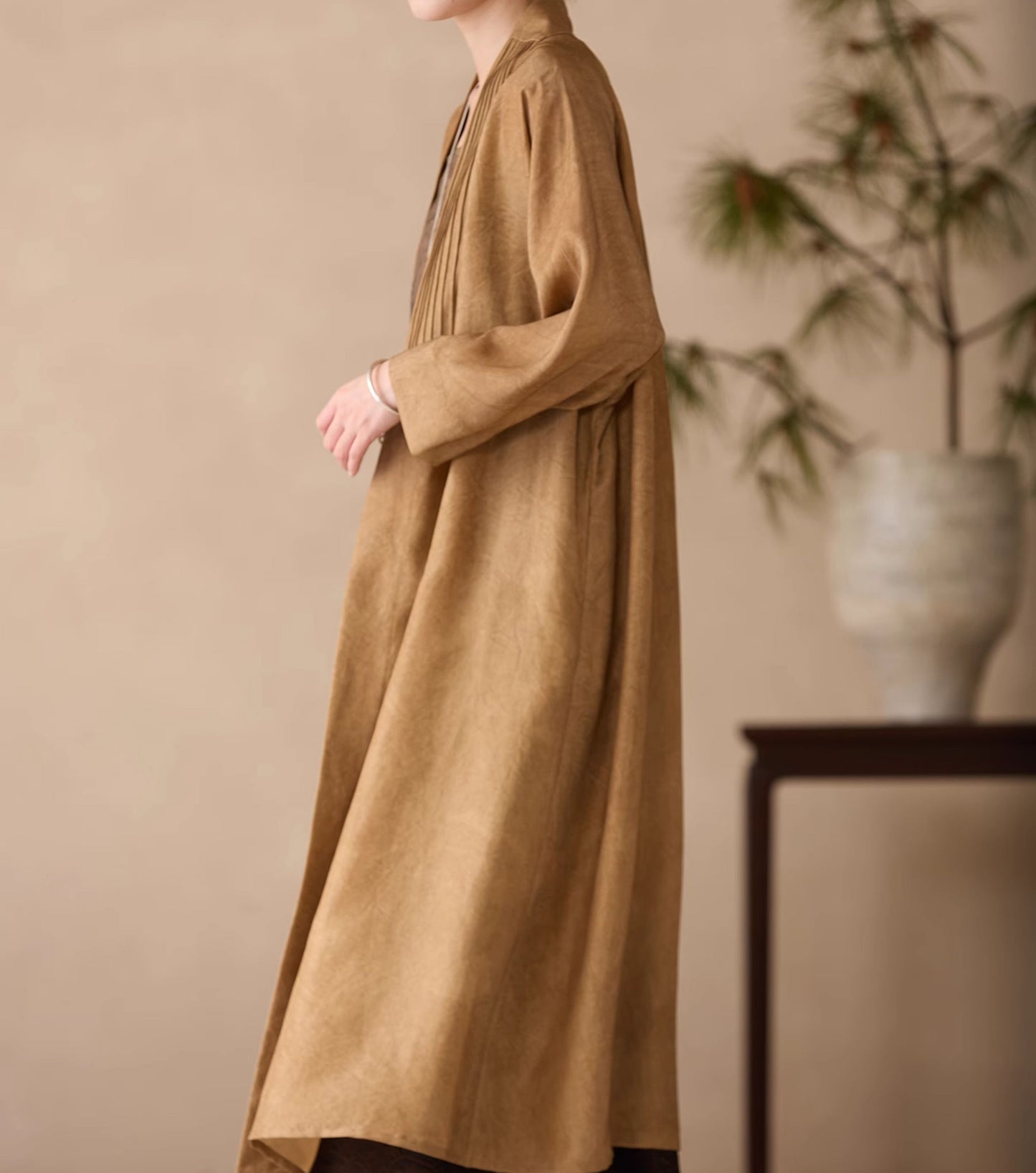 edoa Distressed Plant Dye Silk Charmeuse Coat