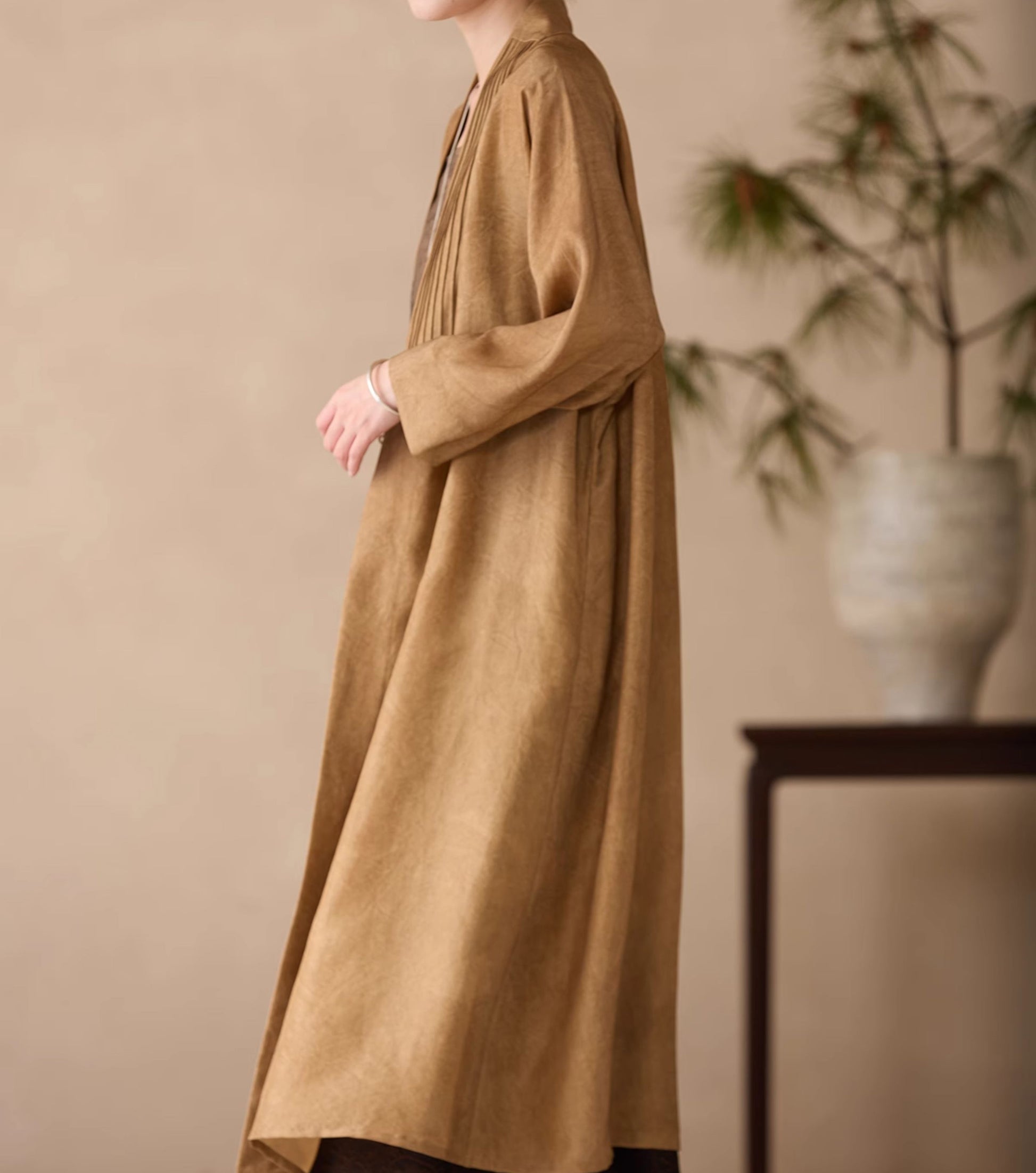 edoa Distressed Plant Dye Silk Charmeuse Coat