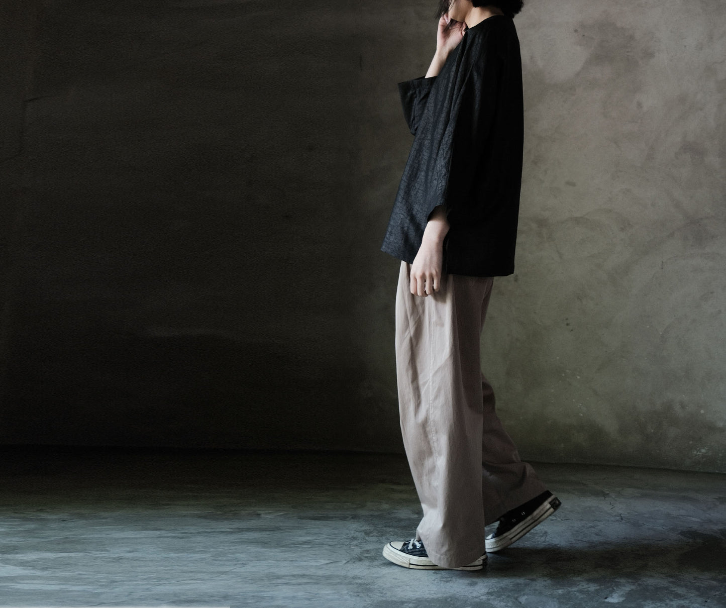 edoa Cracked Mud Silk 3/4 Sleeve Chinese Tee