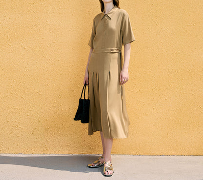 edoa Stretch Silk Crepe de Chine Pleated Dress