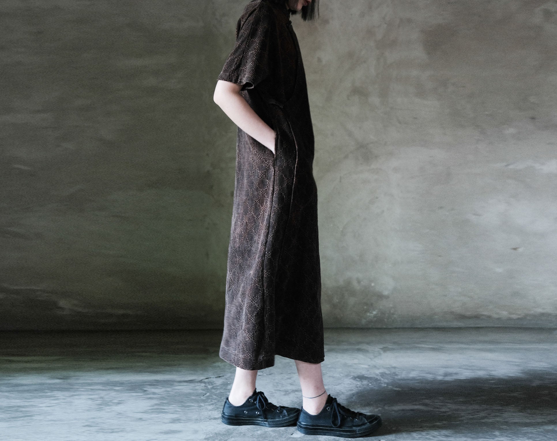 edoa Mud Tussah Silk jacquard Cheongsam Dress