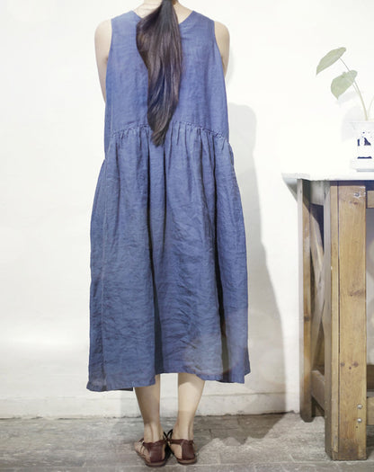 edoa Plus Size Ramie Sleeveless Dress