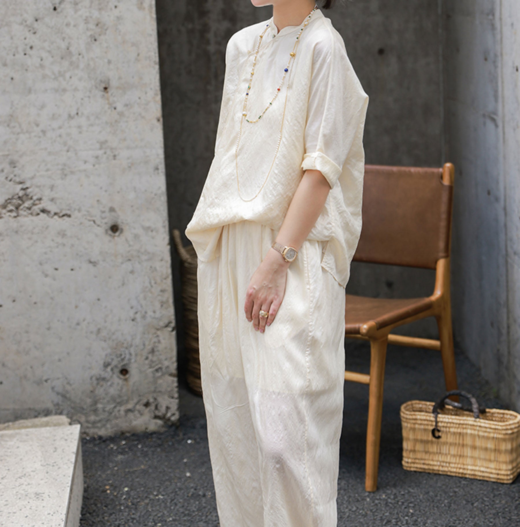 edoa Tussah Silk Qipao Top