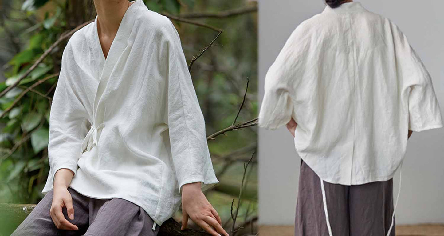 edoa Linen Modified Kimono Blazer Jacket