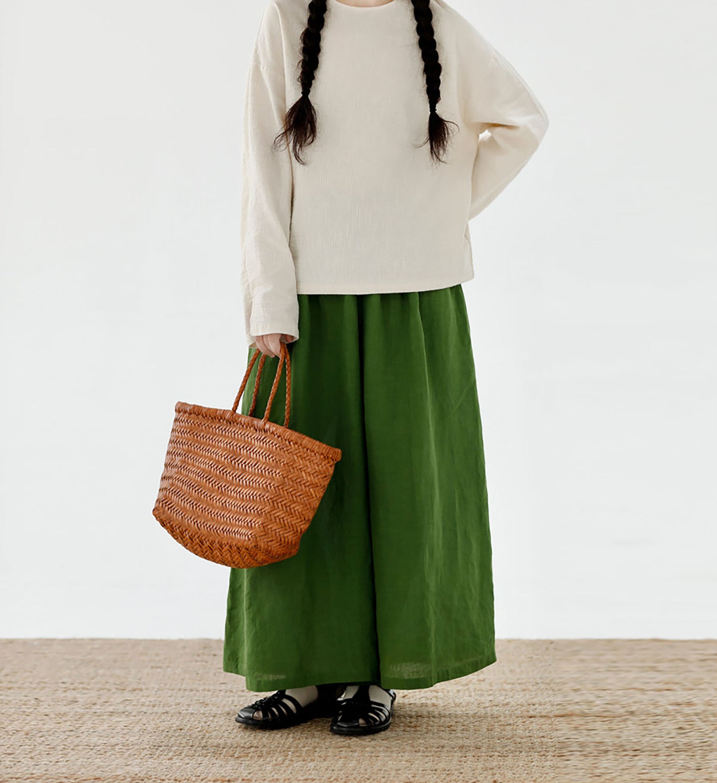 edoa Stone-washed Linen Wide Leg Pants 