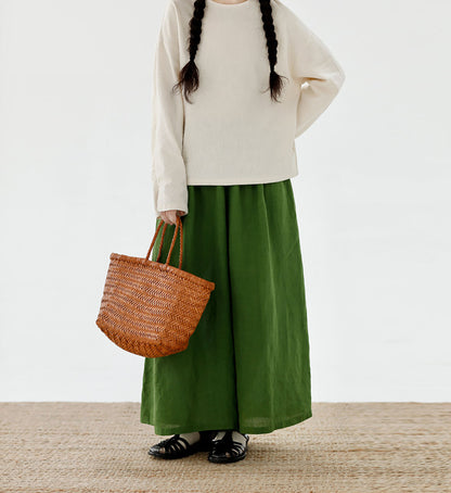 edoa Stone-washed Linen Wide Leg Pants 