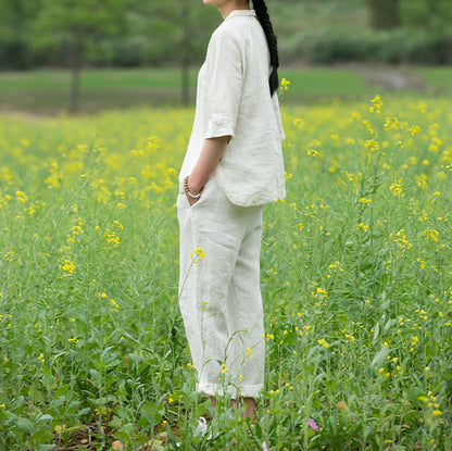 edoa Washed Linen Modified Qipao Top