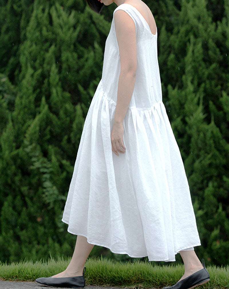 edoa Ramie Pleated Babydoll Dress 