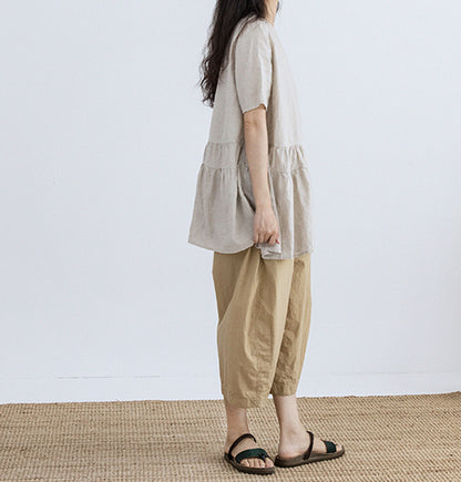 edoa Washed Linen Peplum Shirt