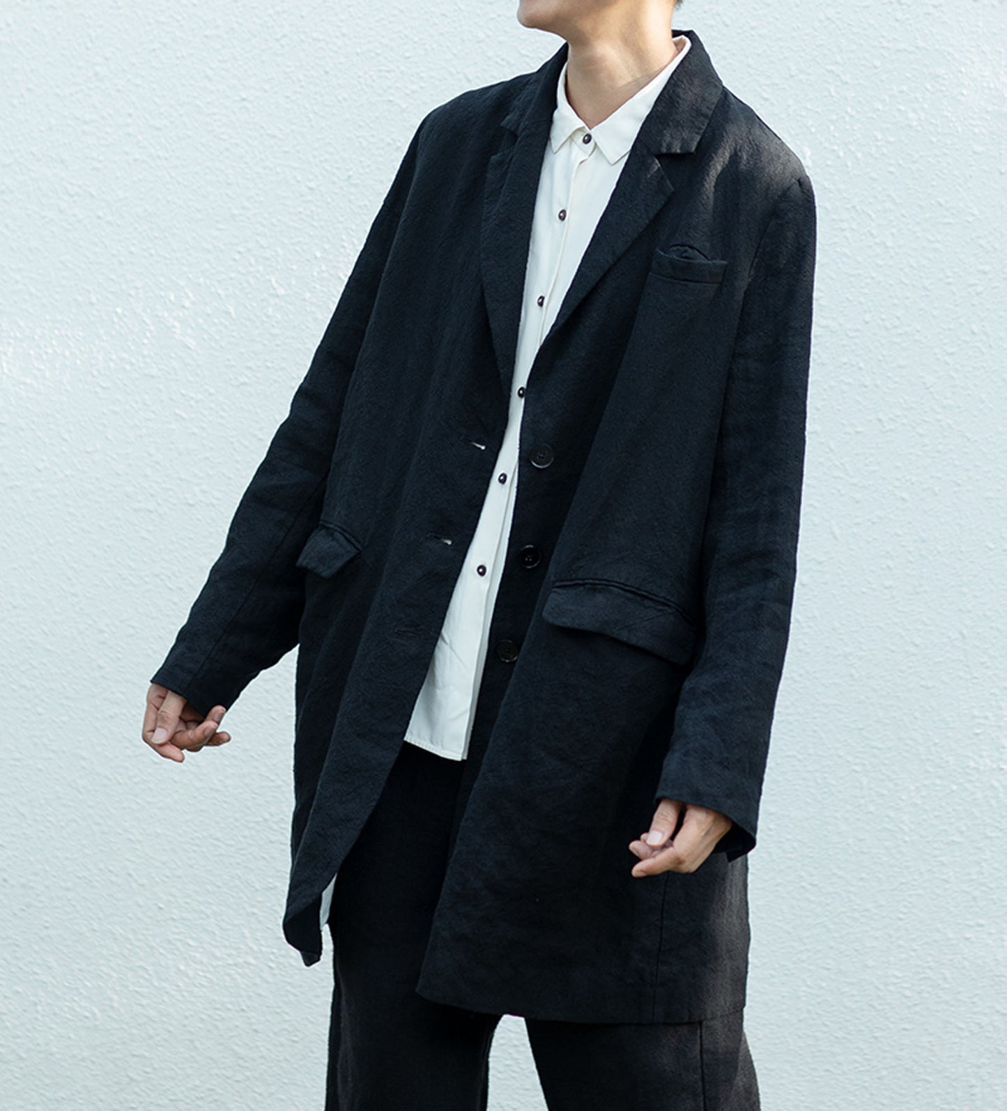 edoa Black Heavy Weight Washed Linen Blazer
