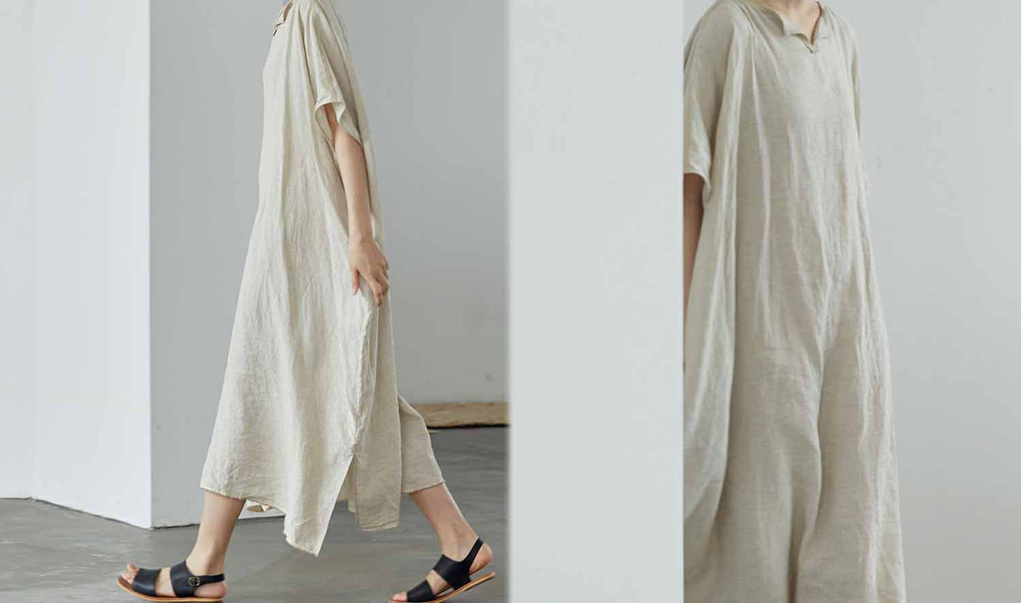 edoa Flax Linen Kaftan Dress