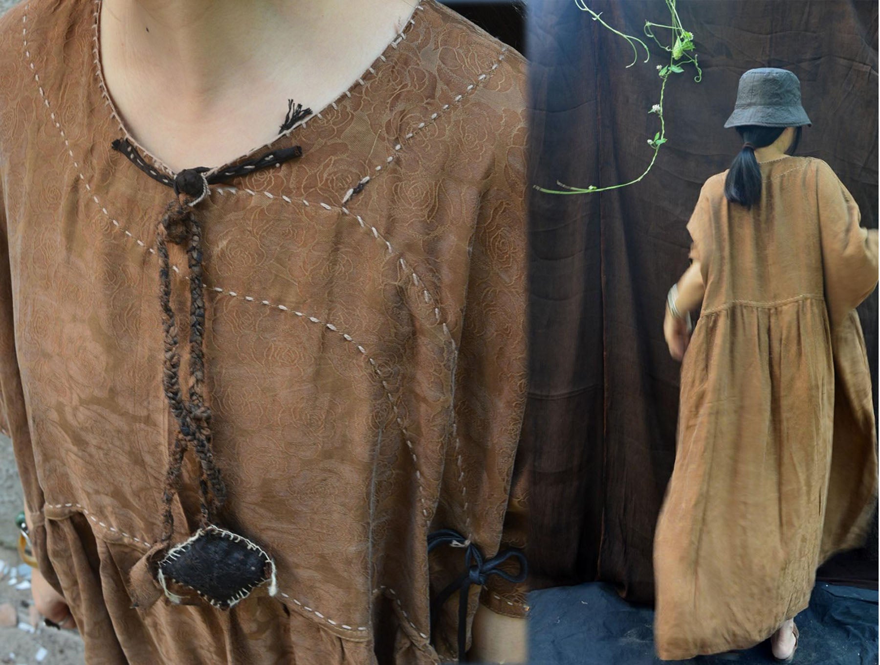 edoa Reversible Loose Fitting Mud Silk Jacquard Qipao