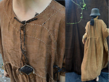 edoa Reversible Loose Fitting Mud Silk Jacquard Qipao