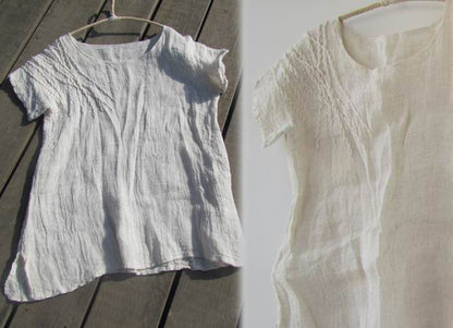 Hand Embroidered Short Sleeve White Linen Blouse bl0107 013