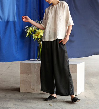 edoa Half Sleeve Washed Linen Cheongsam