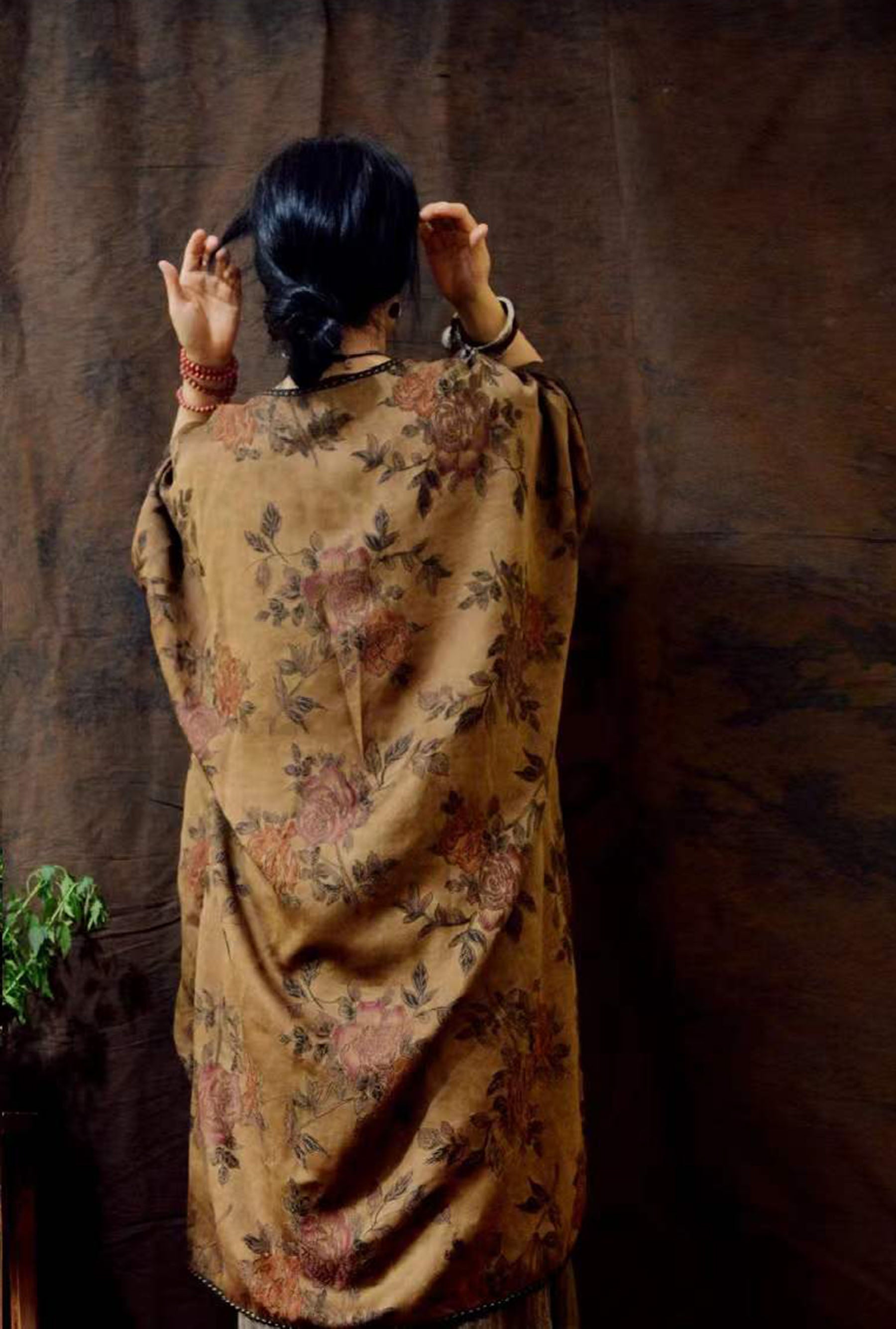 edoa Reversible Mud Silk Song Brocade Coat