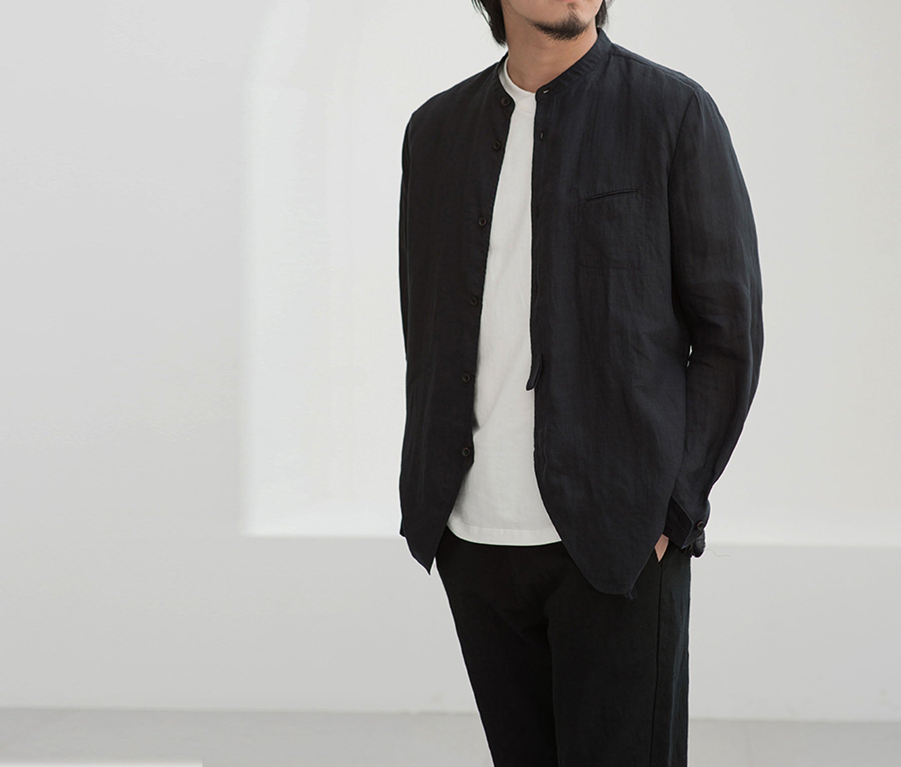 edoa Black High Counted Thin Ramie Shrit