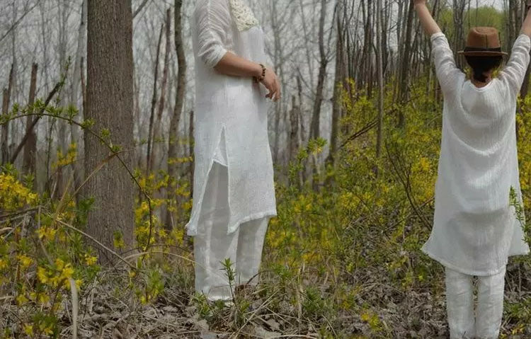 edoa Textured Thin Linen Tunic with Hand Crochet by Pure Silk Strips