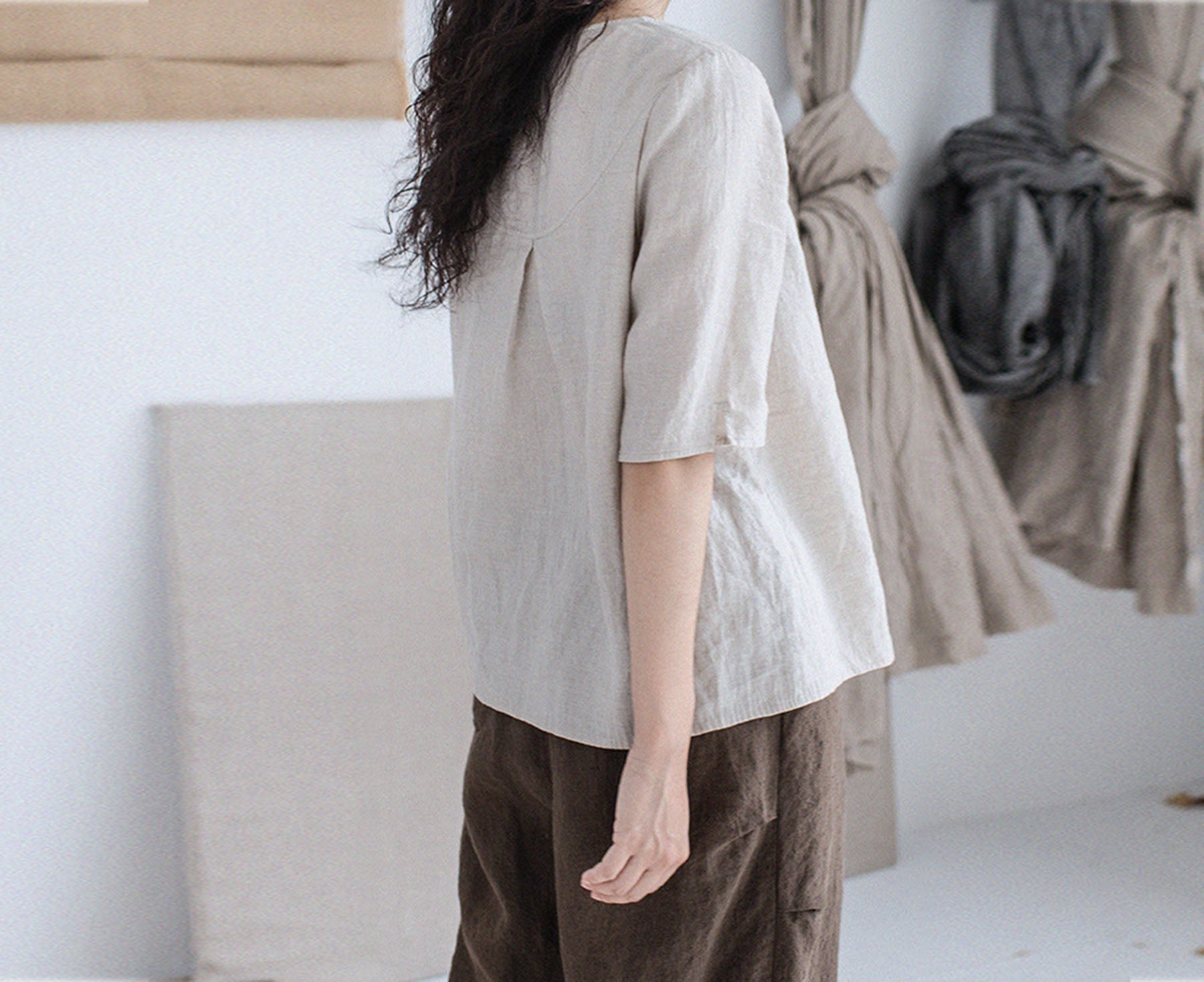 edoa Flax Linen Half Sleeve T-shirt