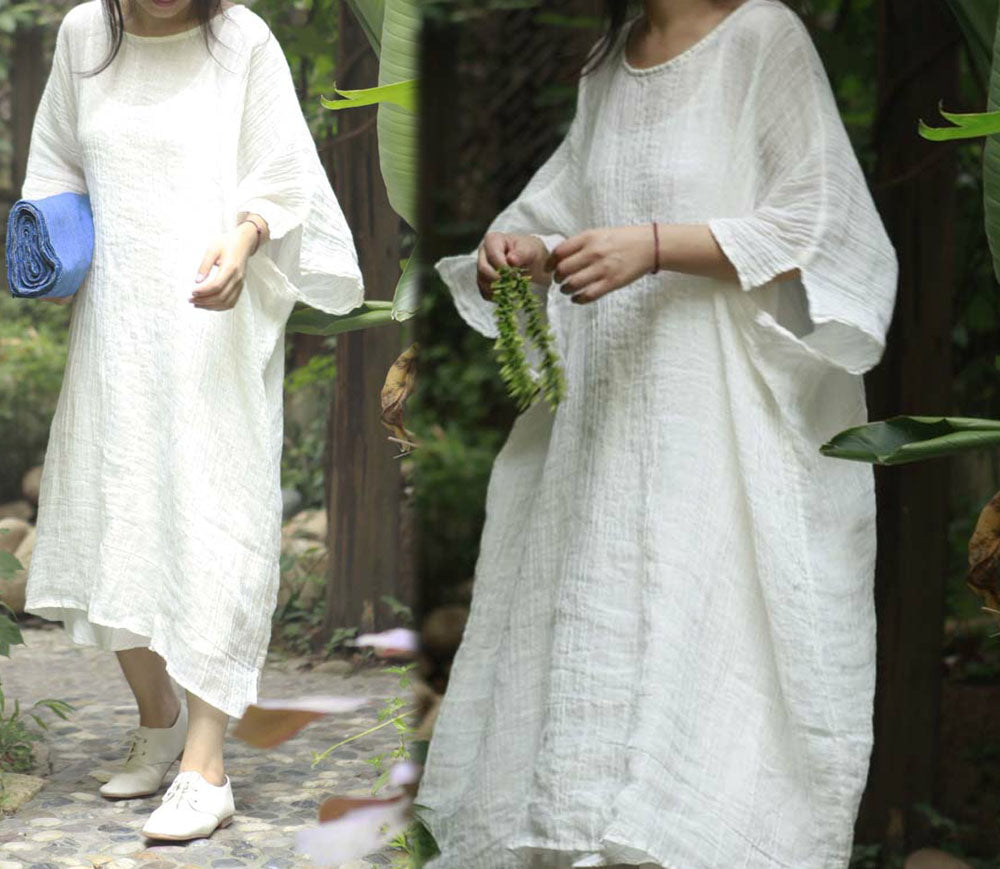 edoa Oversized Textured Linen Maxi Dress