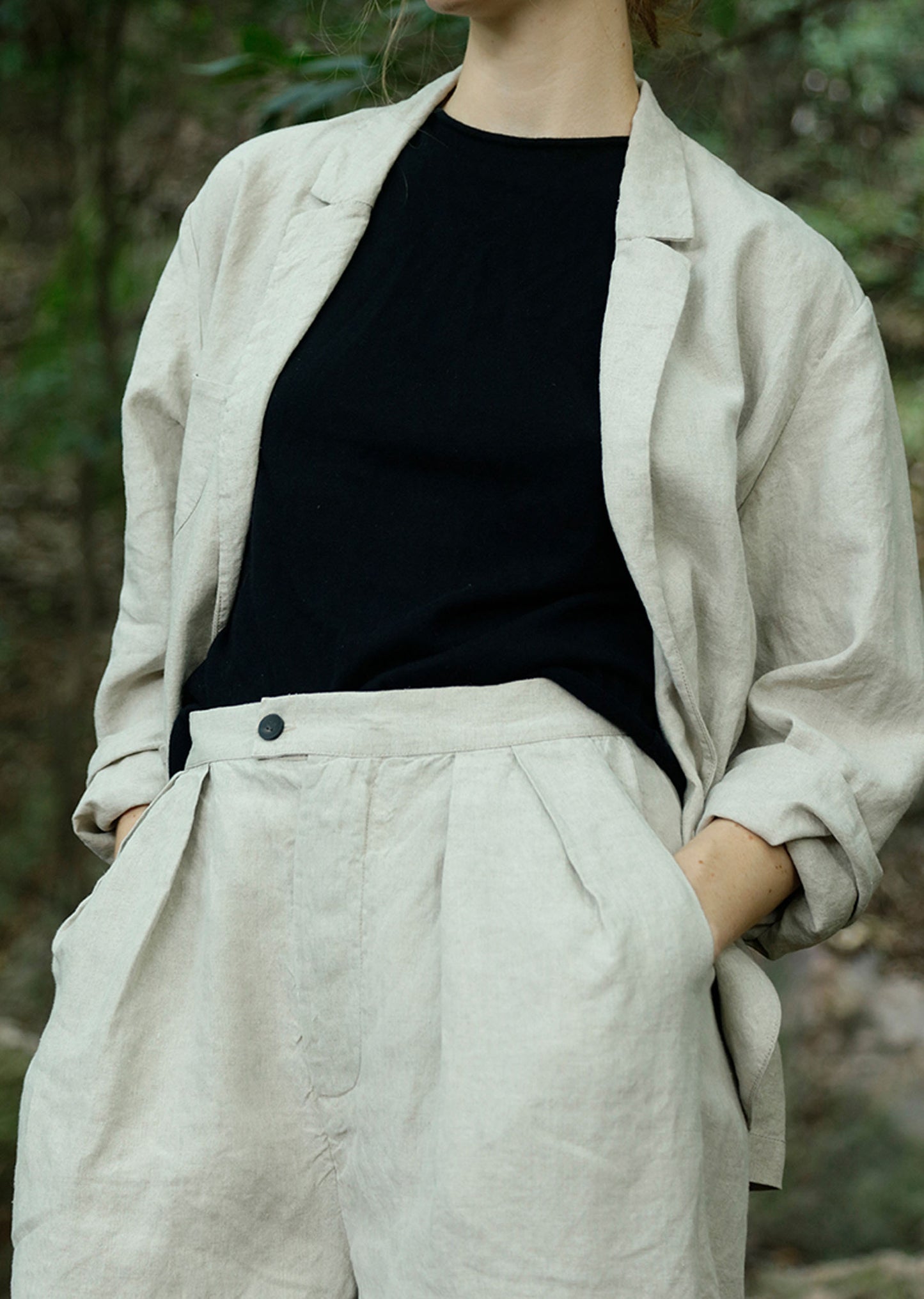 edoa Modified Flax Linen 80s Chinese Blazer