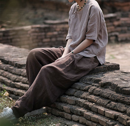 edoa Washed Linen Chinese Style Blouse