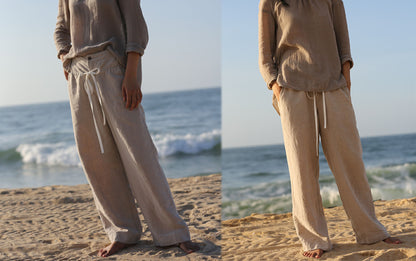 edoa Flax Linen Wide Leg Pants