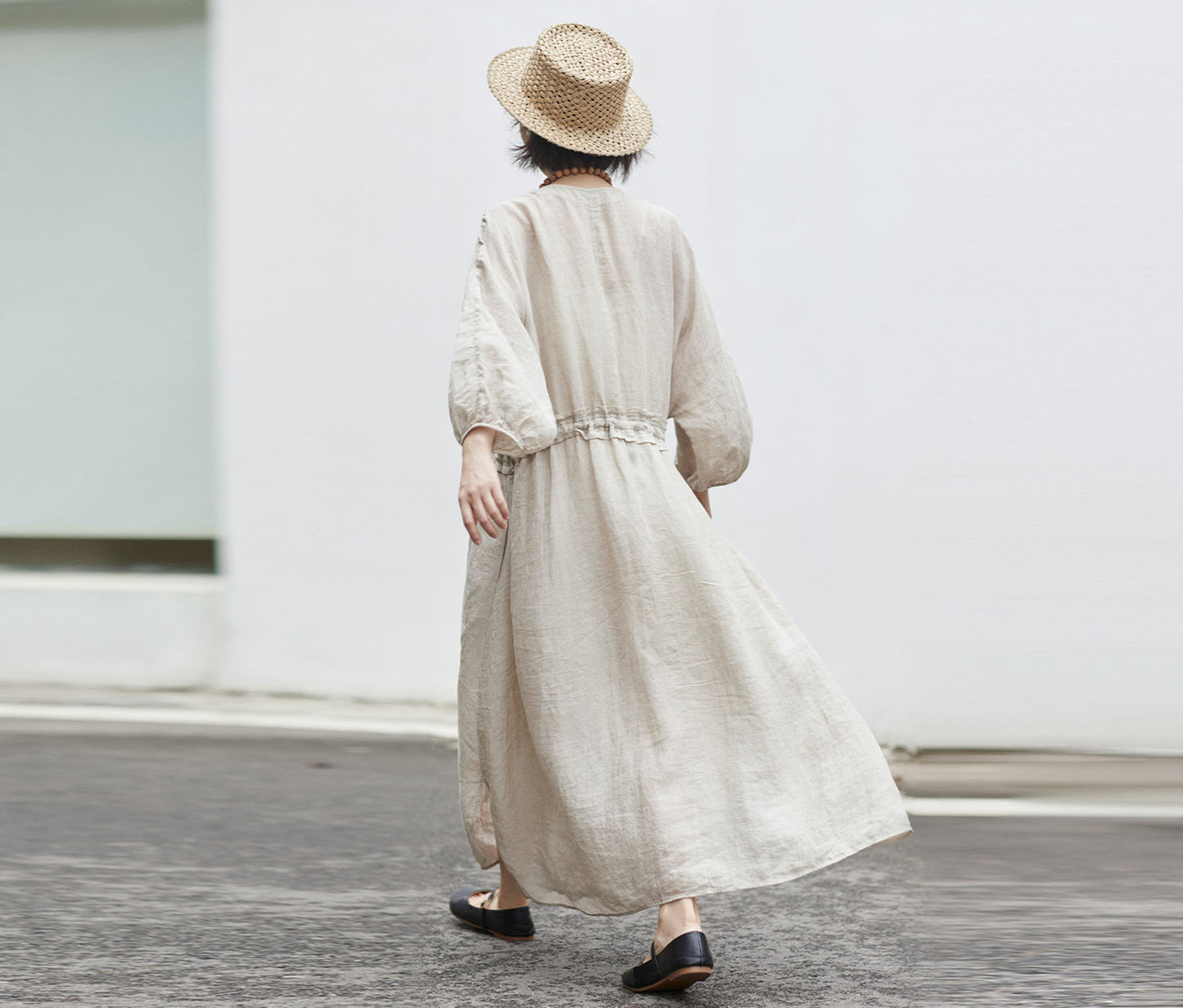edoa Low Waist Flax Linen Dress